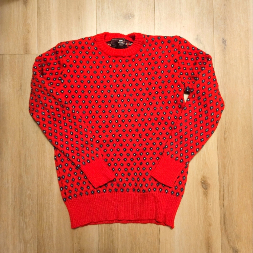 Vintage Jeffrey Banks Wool Red Patterned Sweater Small